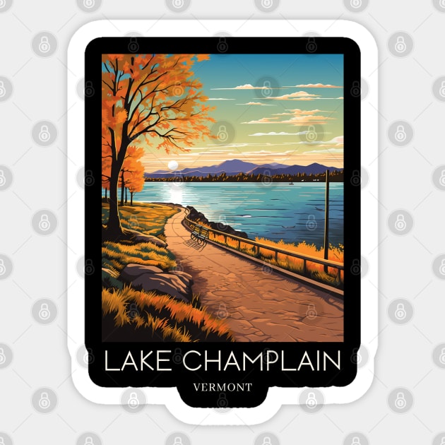 A Pop Art Travel Print of Lake Champlain - Vermont - US Sticker by Studio Red Koala